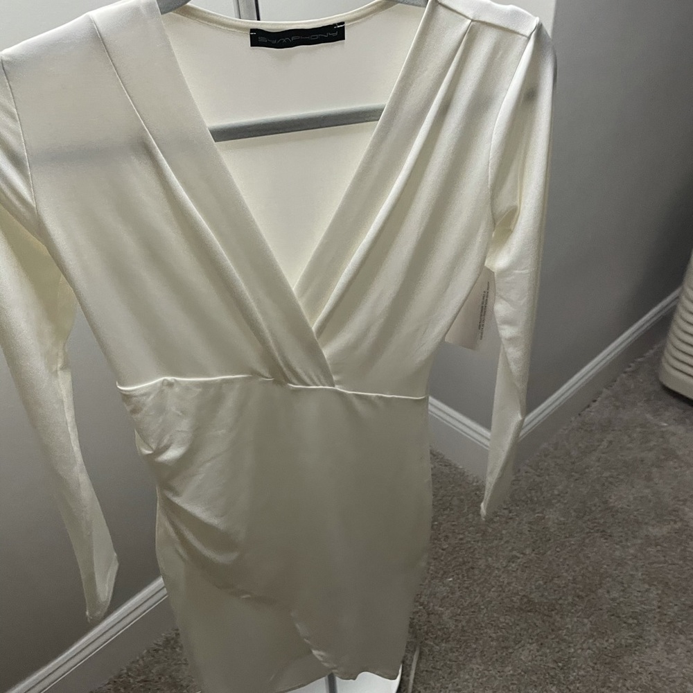 Women’s off white long sleeves fitted dress Sz 2 - Picture 4 of 6